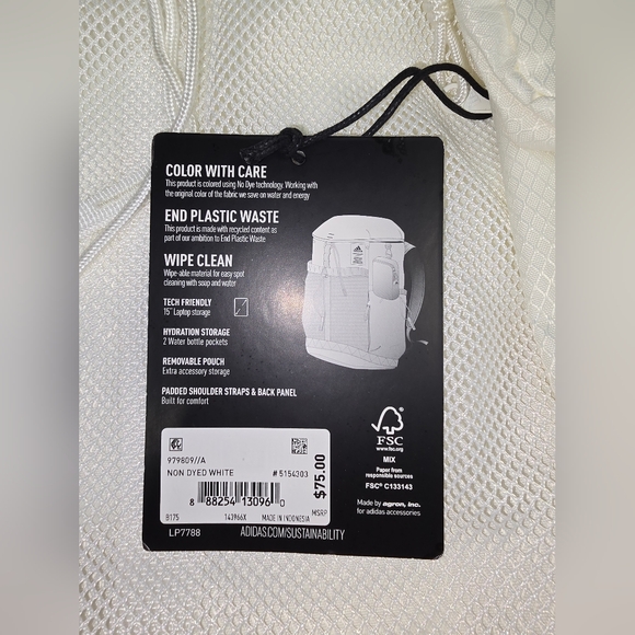 Adidas Cream Backpack with Mini Pouch - Picture 2 of 5